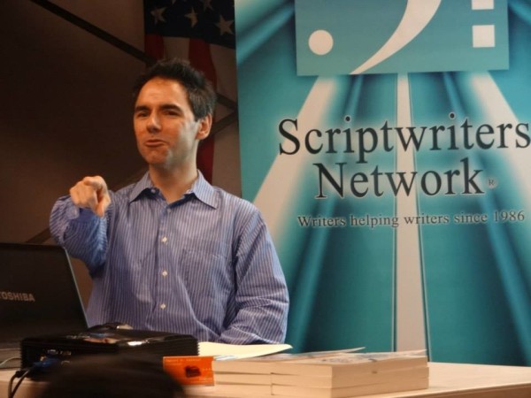 Dan Calvisi speaking at the Scriptwriters Network in Hollywood.