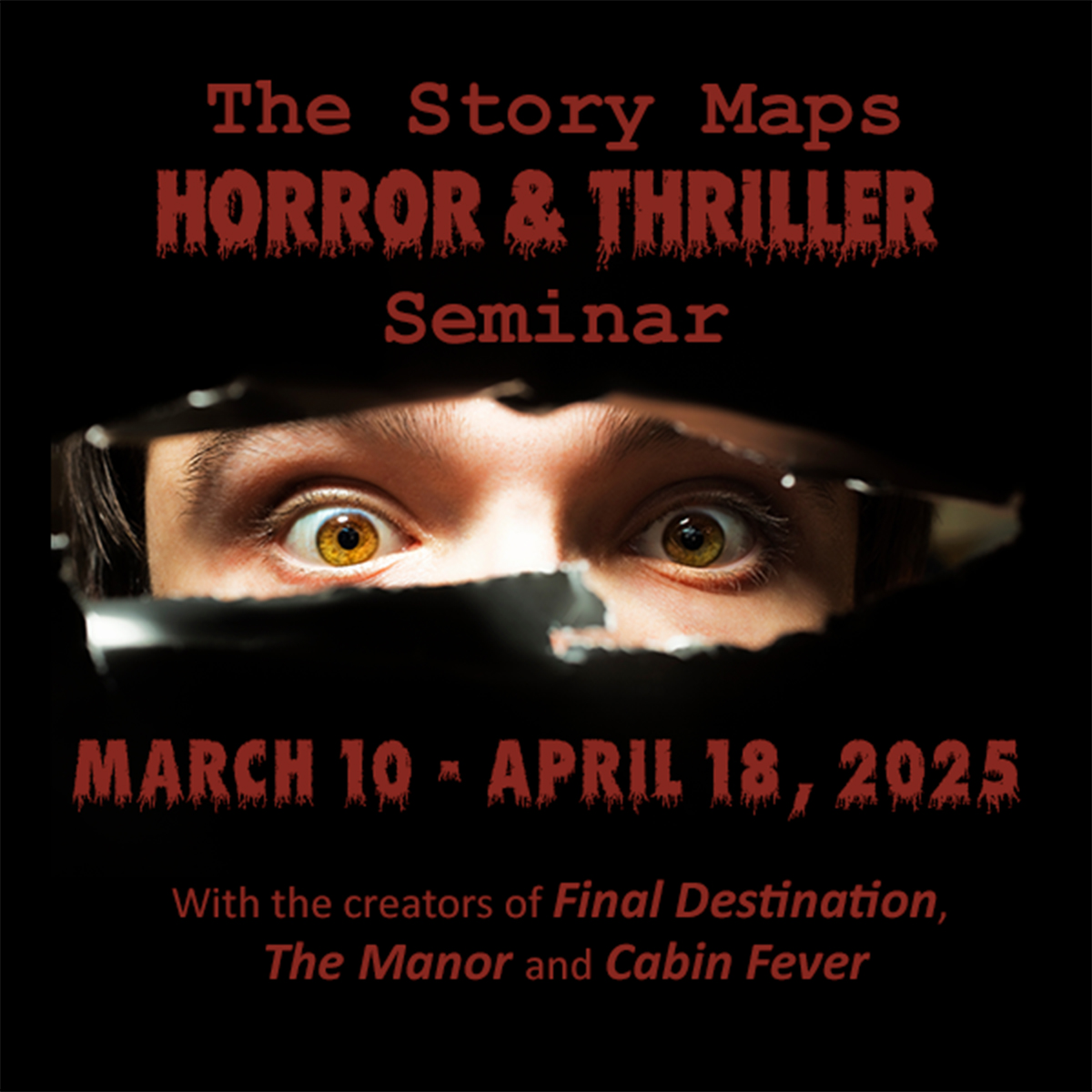 Story Maps horror and thriller seminar, horror movie screenwriting class